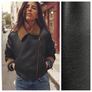 Zara Brown Faux Leather Cropped Moto Biker Jacket. Size M.